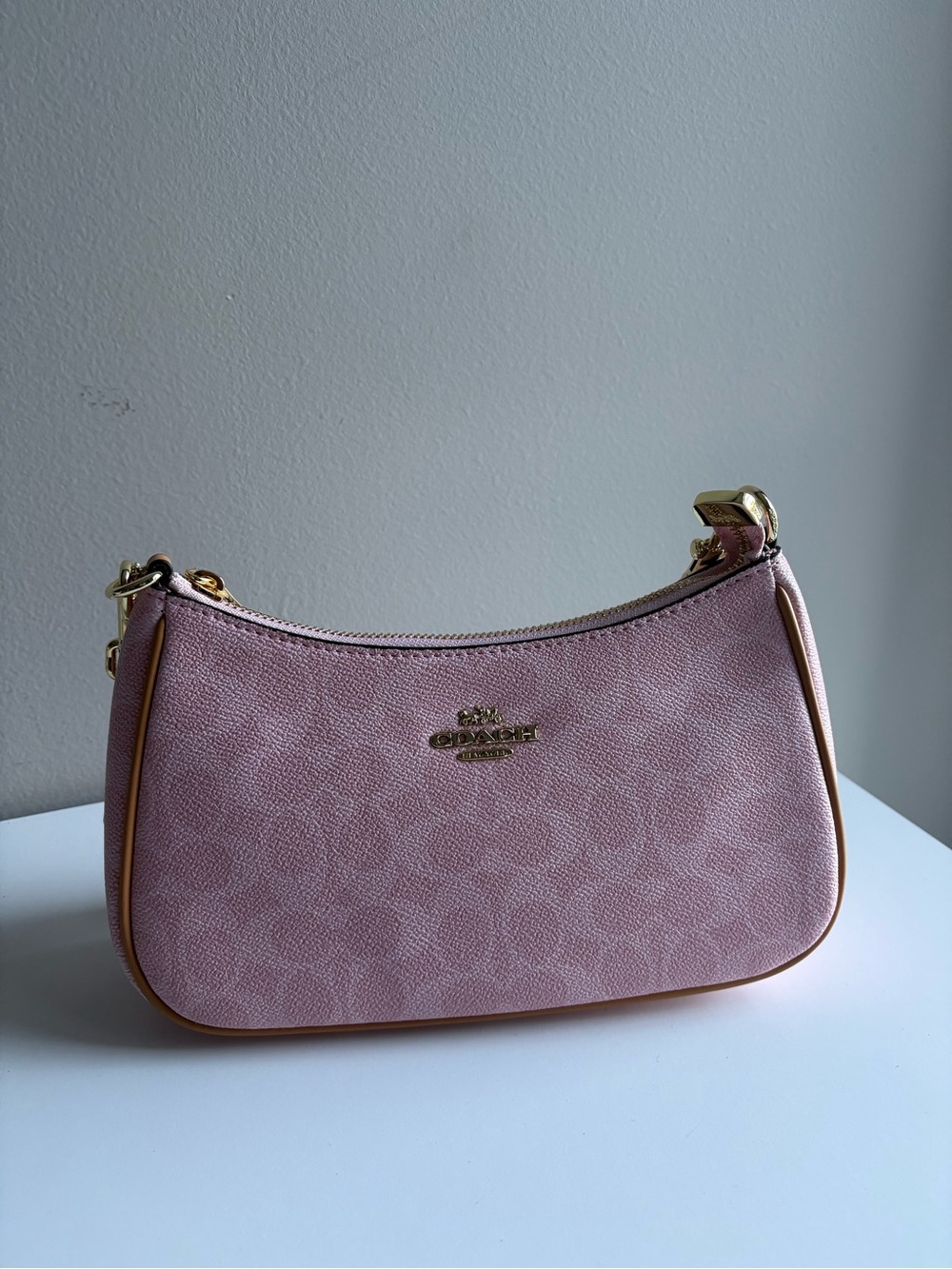Coach Dusty Pink Signature Mini Shoulder Bag with Gold Hardware